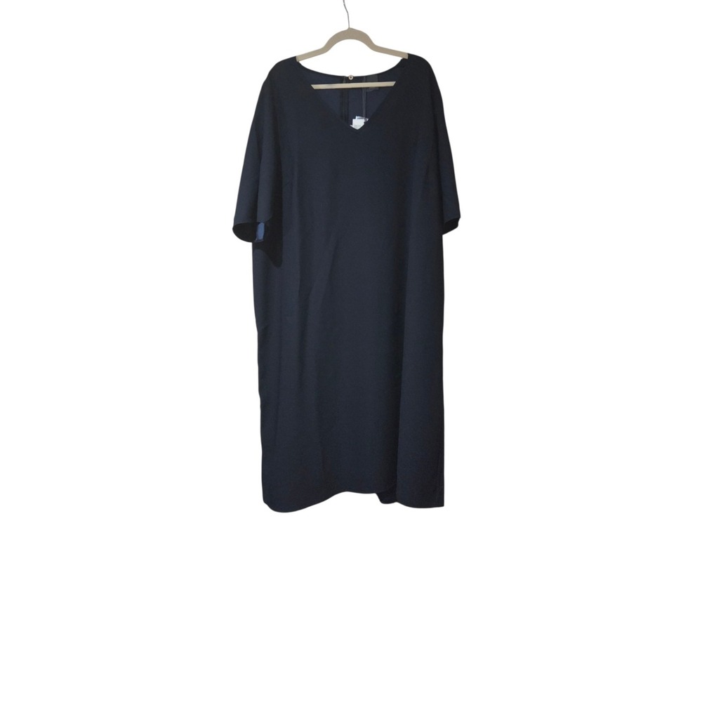 Persona By Marina Rinaldi "Diario" Short Sleeve Navy Blue Midi Dress 22W $245